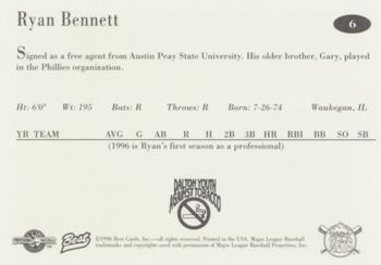 1996 Best Pittsfield Mets #6 Ryan Bennett Back