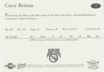 1996 Best Pittsfield Mets #7 Corey Brittan Back