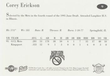 1996 Best Pittsfield Mets #9 Corey Erickson Back