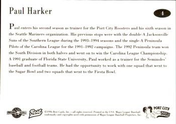 1996 Best Port City Roosters #4 Paul Harker Back