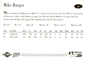 1996 Best Port City Roosters #6 Mike Barger Back