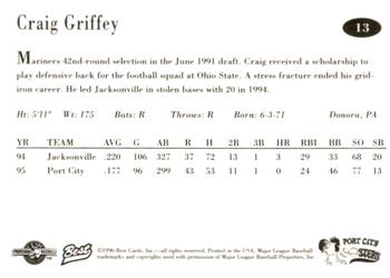 1996 Best Port City Roosters #13 Craig Griffey Back