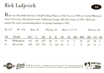 1996 Best Port City Roosters #18 Rick Ladjevich Back