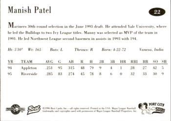 1996 Best Port City Roosters #22 Manish Patel Back
