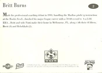 1996 Best Portland Sea Dogs #2 Britt Burns Back