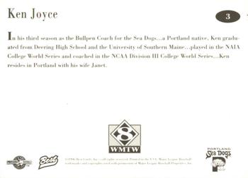 1996 Best Portland Sea Dogs #3 Ken Joyce Back