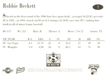1996 Best Portland Sea Dogs #7 Robbie Beckett Back