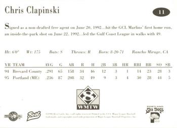 1996 Best Portland Sea Dogs #11 Chris Clapinski Back