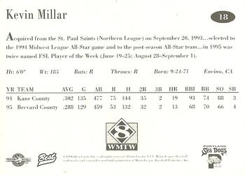 1996 Best Portland Sea Dogs #18 Kevin Millar Back