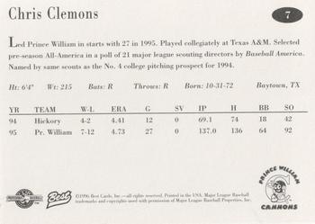 1996 Best Prince William Cannons #7 Chris Clemons Back