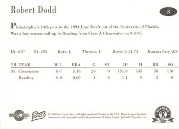 1996 Best Reading Phillies #3 Robert Dodd Back
