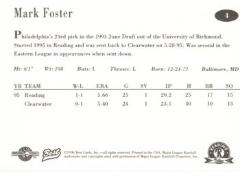 1996 Best Reading Phillies #4 Mark Foster Back