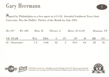 1996 Best Reading Phillies #7 Gary Herrmann Back
