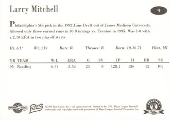 1996 Best Reading Phillies #9 Larry Mitchell Back
