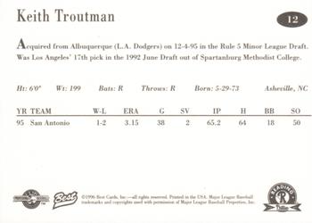 1996 Best Reading Phillies #12 Keith Troutman Back