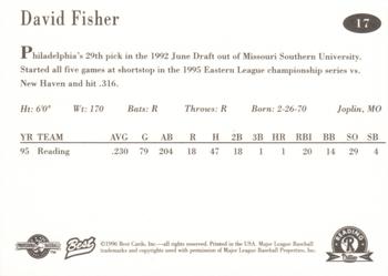 1996 Best Reading Phillies #17 David Fisher Back