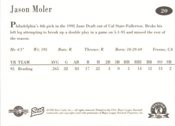 1996 Best Reading Phillies #20 Jason Moler Back