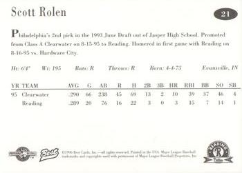 1996 Best Reading Phillies #21 Scott Rolen Back