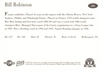 1996 Best Reading Phillies #26 Bill Robinson Back