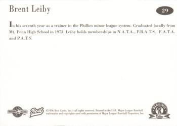1996 Best Reading Phillies #29 Brent Leiby Back