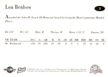 1996 Best Richmond Braves Update #3 Lou Benbow Back
