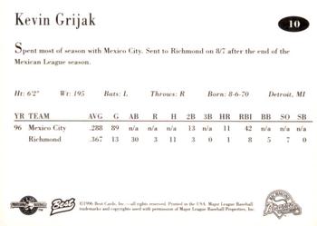 1996 Best Richmond Braves Update #10 Kevin Grijak Back