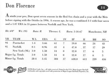 1996 Best Rochester Red Wings #14 Don Florence Back