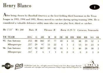 1996 Best San Antonio Missions #1 Henry Blanco Back