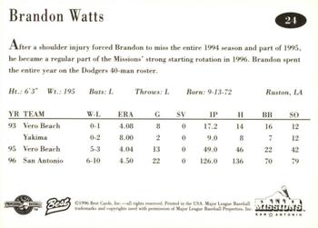 1996 Best San Antonio Missions #24 Brandon Watts Back