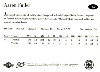 1996 Best Sarasota Red Sox #15 Aaron Fuller Back