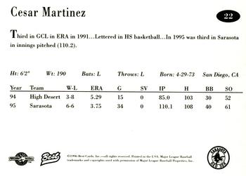 1996 Best Sarasota Red Sox #22 Cesar Martinez Back
