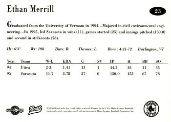1996 Best Sarasota Red Sox #23 Ethan Merrill Back