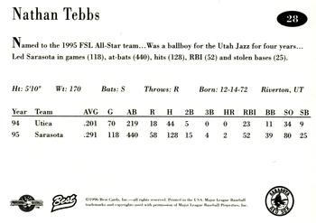 1996 Best Sarasota Red Sox #28 Nathan Tebbs Back