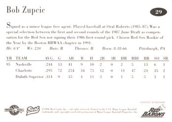 1996 Best Scranton/Wilkes-Barre Red Barons #29 Bob Zupcic Back