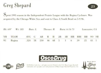 1996 Best South Bend Silver Hawks #23 Greg Shepard Back