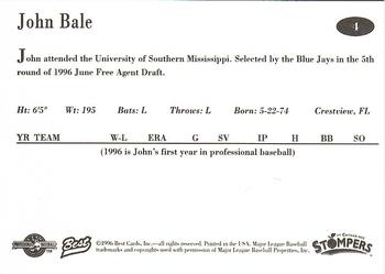 1996 Best St. Catharines Stompers #4 John Bale Back