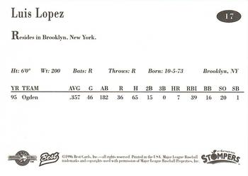 1996 Best St. Catharines Stompers #17 Luis Lopez Back