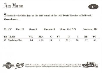 1996 Best St. Catharines Stompers #18 Jim Mann Back