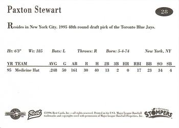 1996 Best St. Catharines Stompers #28 Paxton Stewart Back