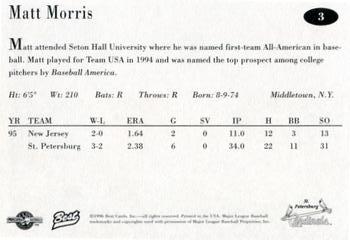 1996 Best St. Petersburg Cardinals #3 Matt Morris Back