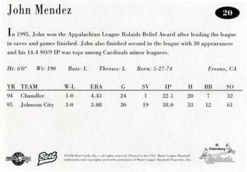 1996 Best St. Petersburg Cardinals #20 John Mendez Back