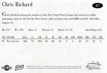 1996 Best St. Petersburg Cardinals #27 Chris Richard Back