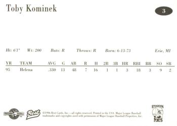 1996 Best Stockton Ports #3 Toby Kominek Back