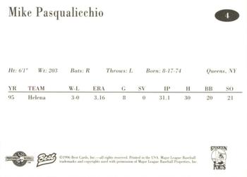 1996 Best Stockton Ports #4 Mike Pasqualicchio Back