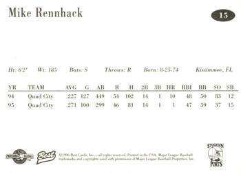 1996 Best Stockton Ports #15 Mike Rennhack Back