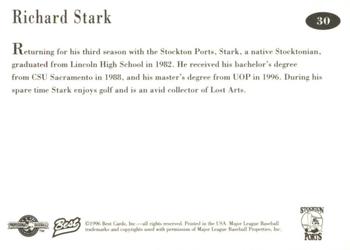 1996 Best Stockton Ports #30 Richard Stark Back