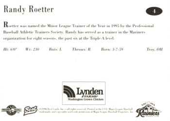 1996 Best Tacoma Rainiers #4 Randy Roetter Back