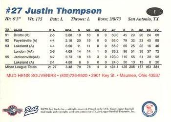 1996 Best Toledo Mud Hens #1 Justin Thompson Back