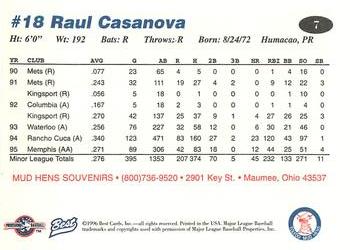 1996 Best Toledo Mud Hens #7 Raul Casanova Back