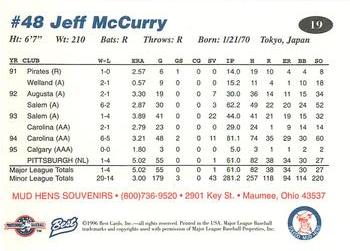 1996 Best Toledo Mud Hens #19 Jeff McCurry Back